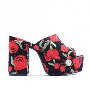 Public Desire Misty Platform Mules Rosebud Embroid
